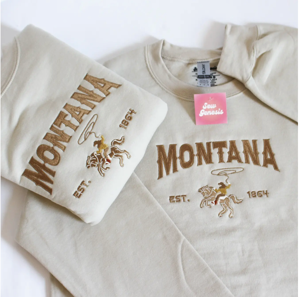 Montana Cowboy Embroidered Crewneck Sweatshirt