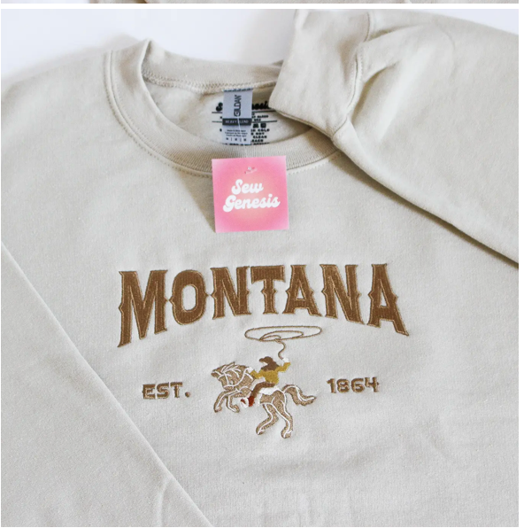Montana Cowboy Embroidered Crewneck Sweatshirt