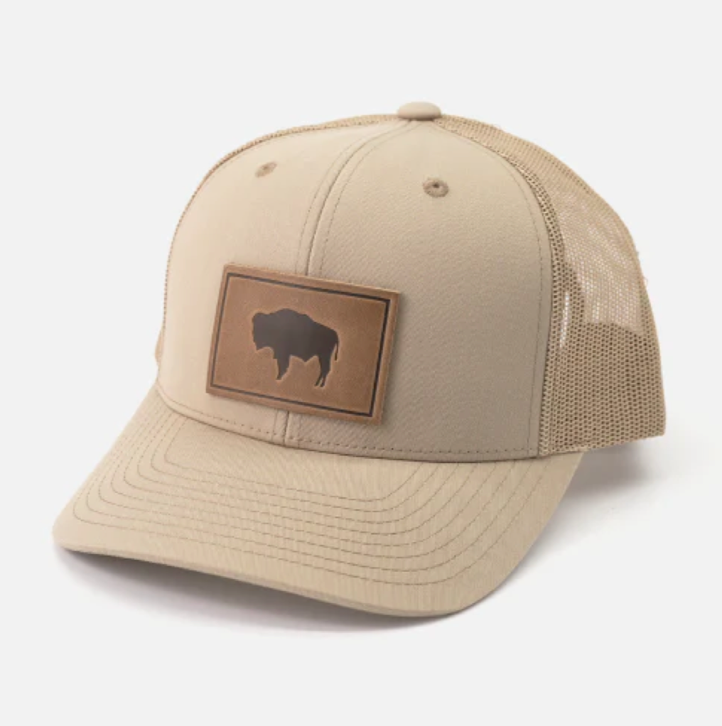 Range Leather Buffalo/Bison Khaki Cap