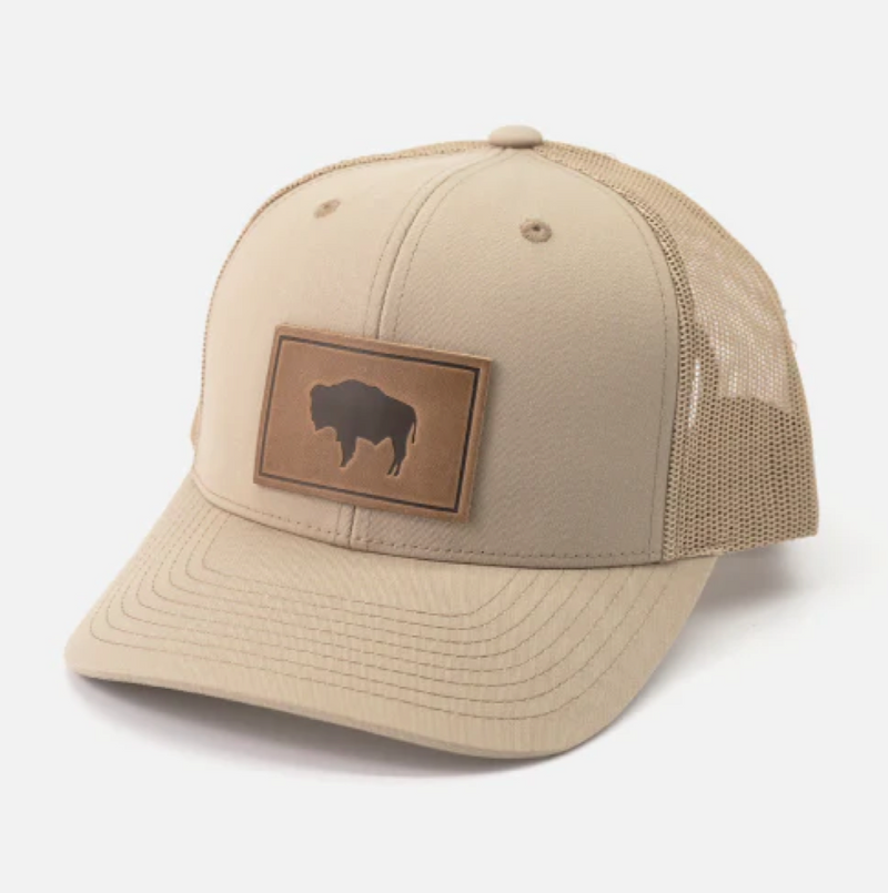 Range Leather Buffalo/Bison Khaki Cap