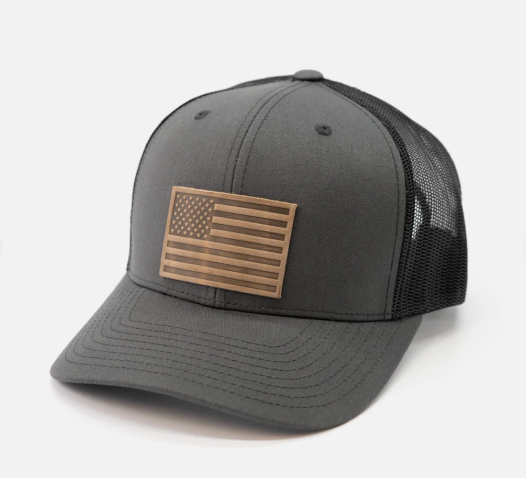 Range Leather American Flag Charcoal Cap - Bob's Outdoor