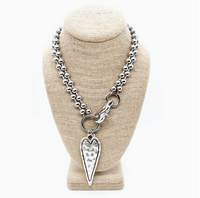 Lizou Silver Convertible Double Strand Elongated Heart Necklace