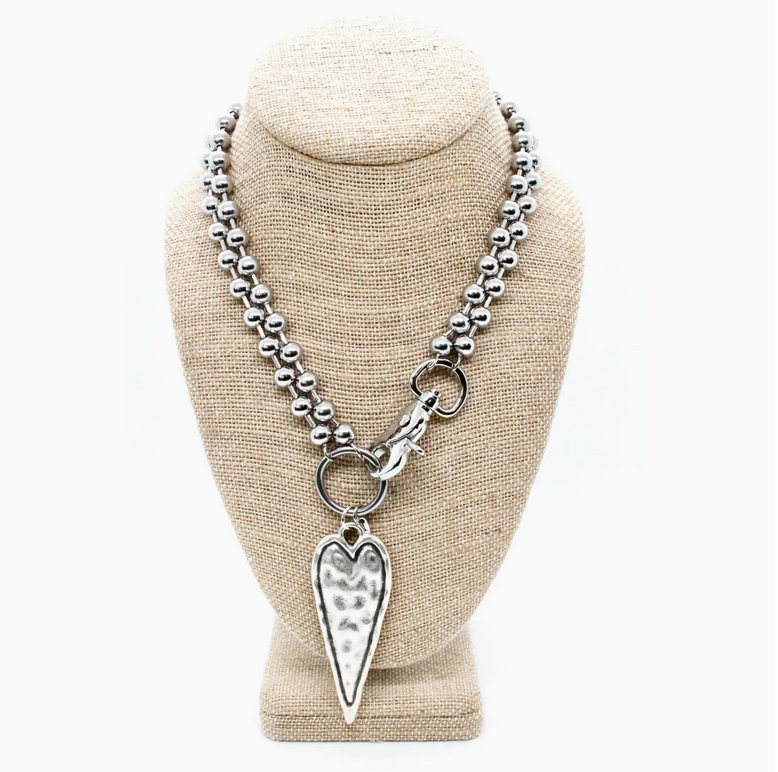 Lizou Silver Convertible Double Strand Elongated Heart Necklace