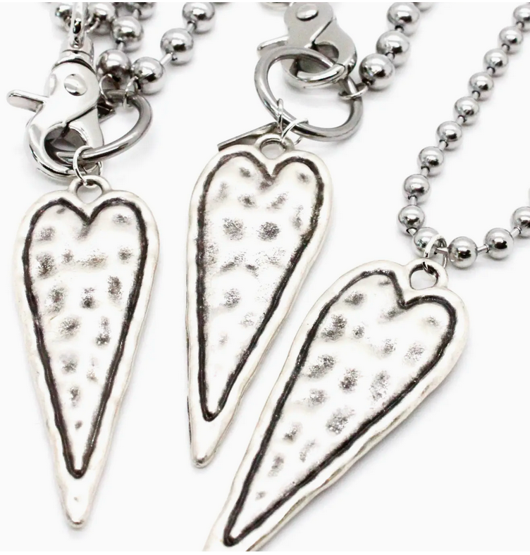 Lizou Silver Convertible Double Strand Elongated Heart Necklace
