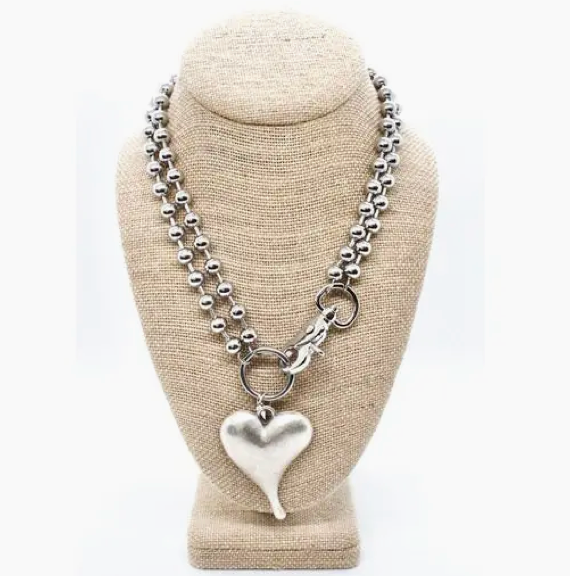 Lizou Simple Silver Convertible Heart Necklace