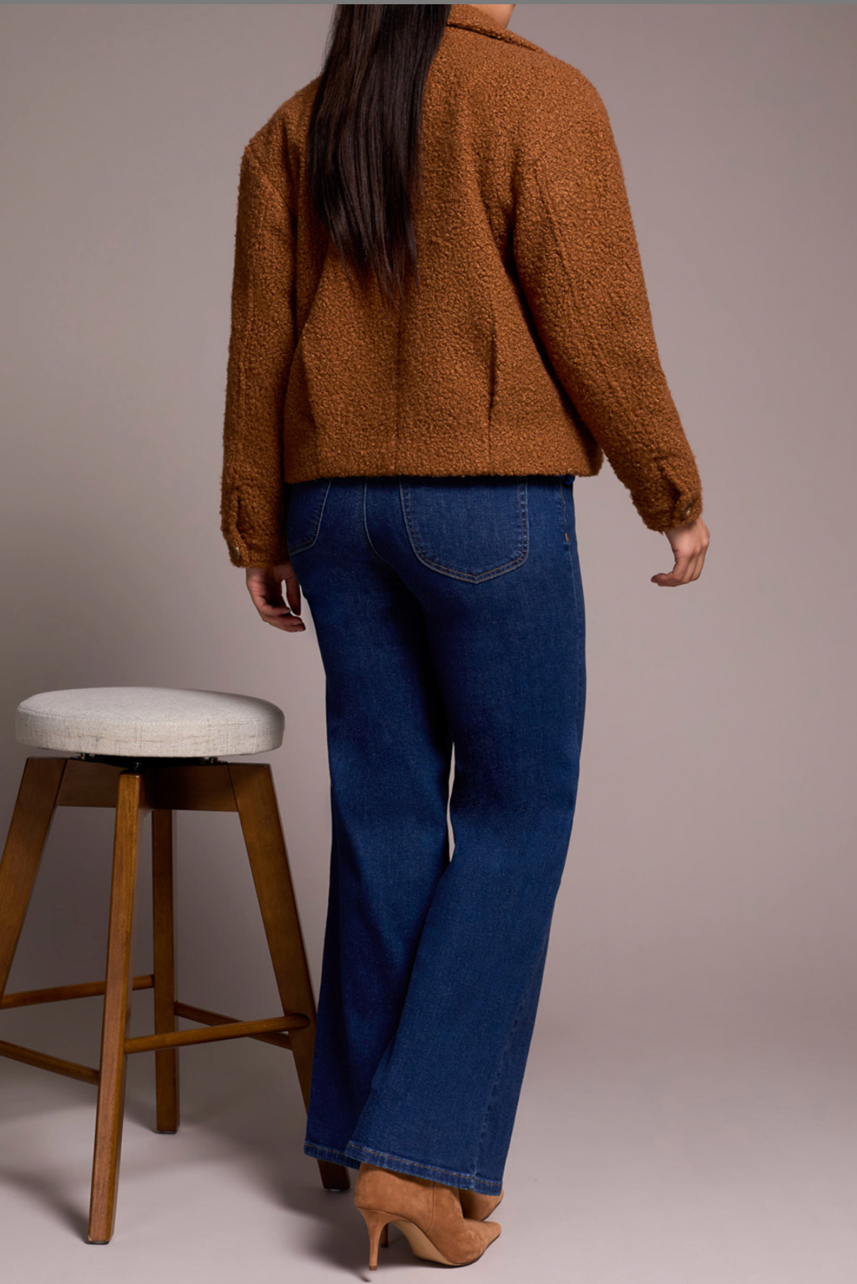 Tribal Womens Button Front Boucle Jacket