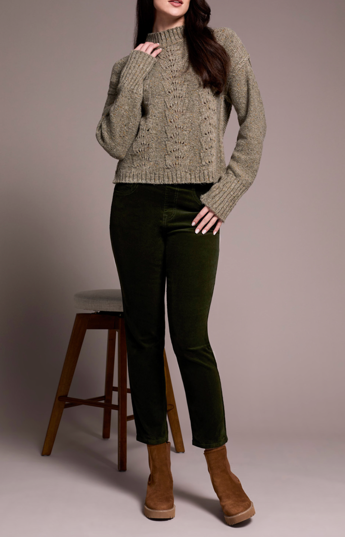 Tribal Womens LS Crewneck Puffy Sleeve Sweater
