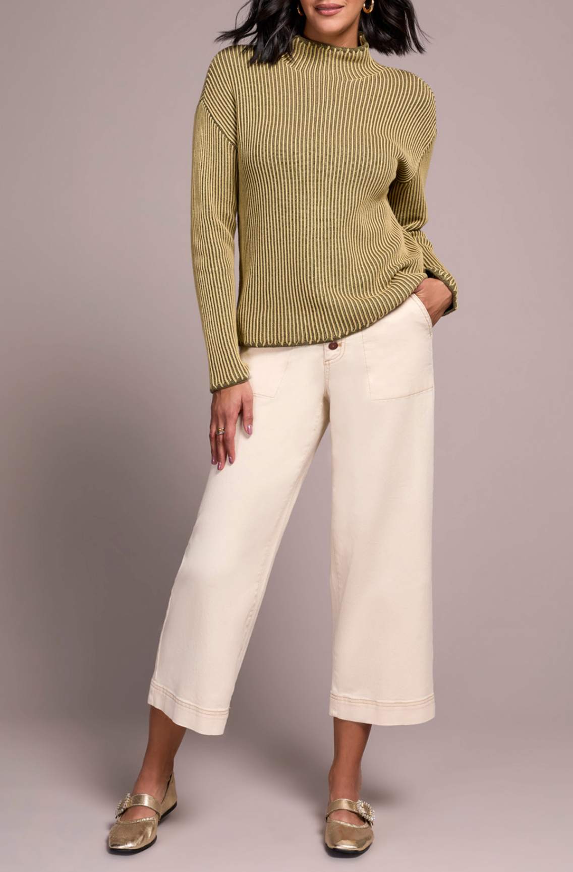 Tribal Womens LS Funnel Neck Sweater