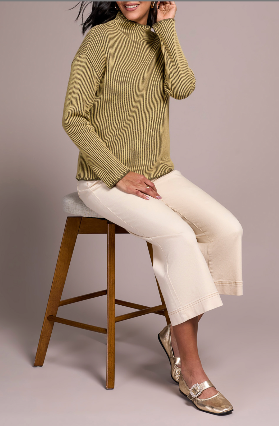 Tribal Womens LS Funnel Neck Sweater