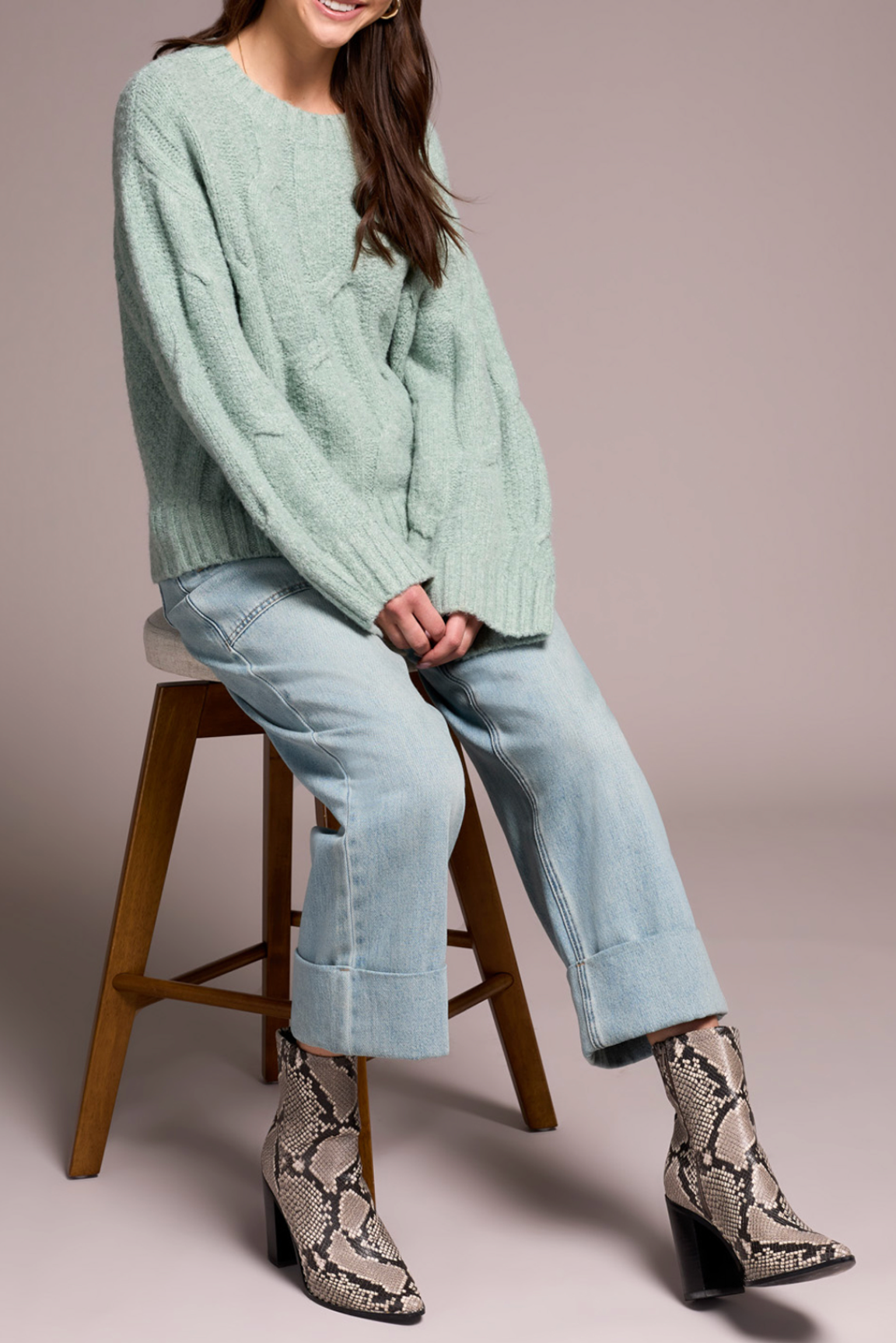 Tribal Womens Crewneck Cable Sweater