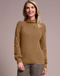 Tribal Womens LS Cable Mock Neck Sweater