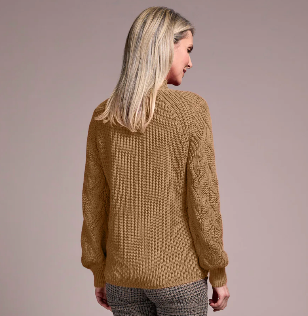 Tribal Womens LS Cable Mock Neck Sweater