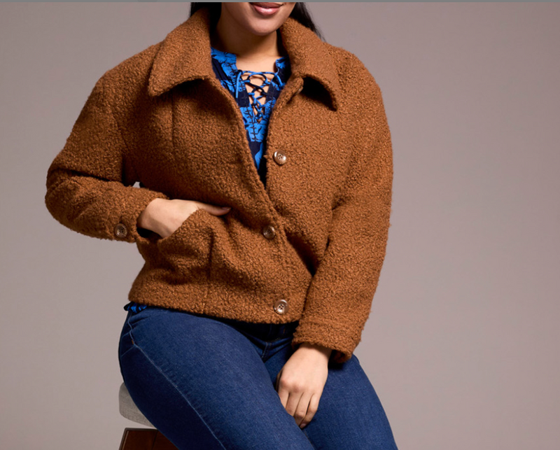 Tribal Womens Button Front Boucle Jacket