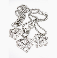 Lizou Silver Convertible Double Strand Double Heart Pendant Necklace
