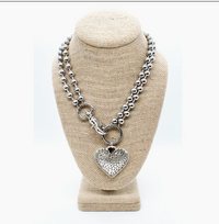 Lizou Silver Convertible Double Strand Vintage Heart Pendant Necklace