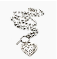 Lizou Silver Convertible Double Strand Vintage Heart Pendant Necklace