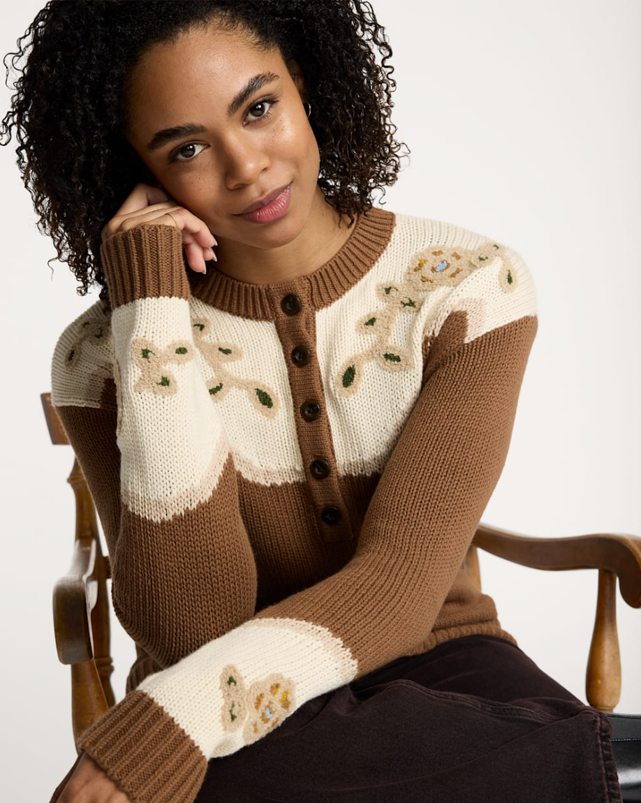 Pendleton Womens Western Floral Henley Sweater