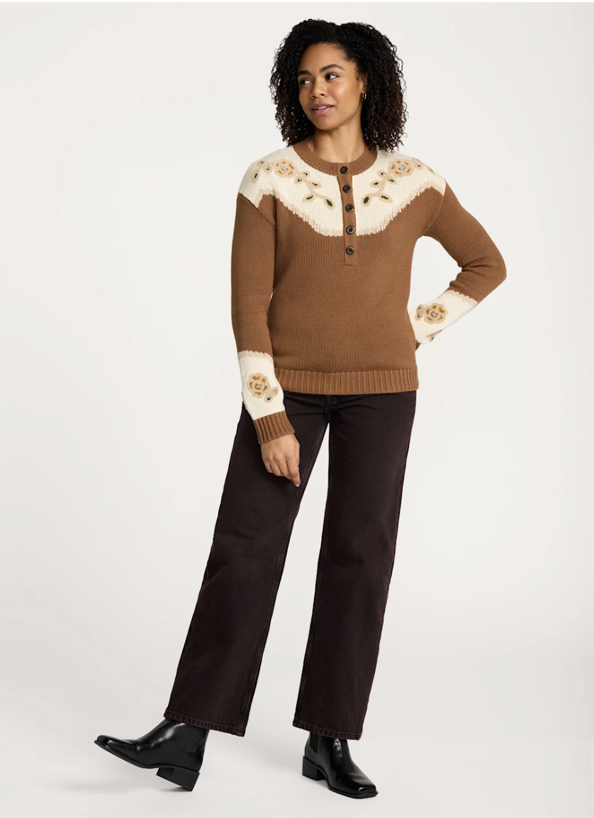 Pendleton Womens Western Floral Henley Sweater