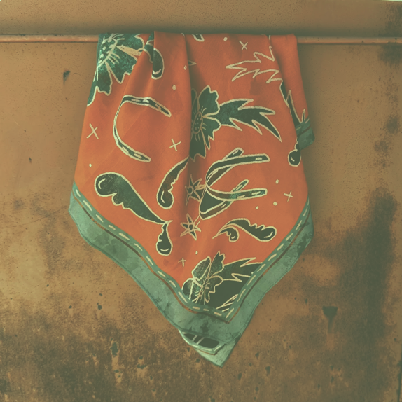 Tirzah Lane Art Tencel and Silk Scarf - Spurs N'Horseshoes in Rust Silk Western Cowgirl