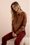 Tribal Womens Faux Leather Button Front Collar Jacket