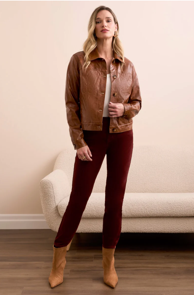 Tribal Womens Faux Leather Button Front Collar Jacket