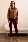 Tribal Womens Faux Leather Button Front Collar Jacket