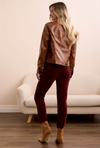 Tribal Womens Faux Leather Button Front Collar Jacket