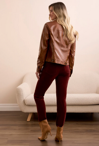 Tribal Womens Faux Leather Button Front Collar Jacket