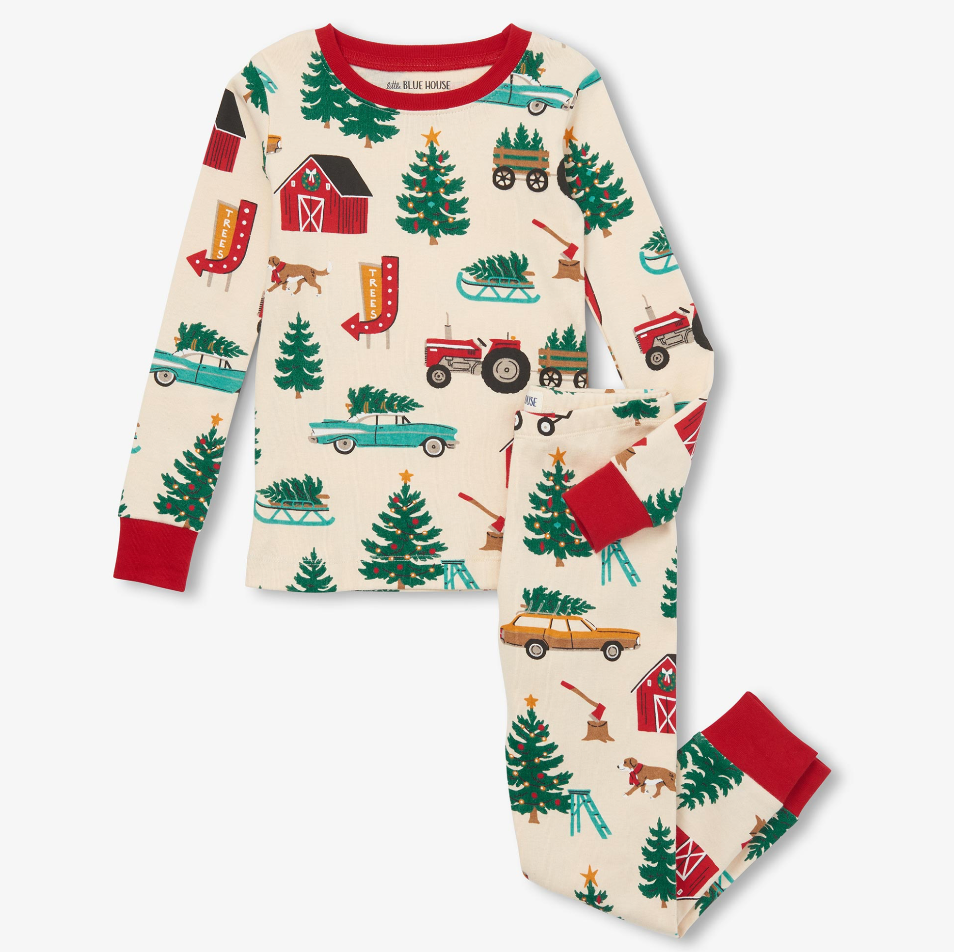 Little Blue House Kids Tree Farm Merry Christmas Pajama Set