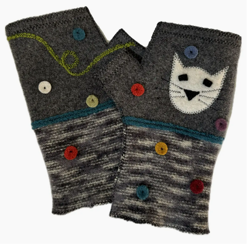 Woolflower Womens Cool Cat Wool Fingerless Gloves