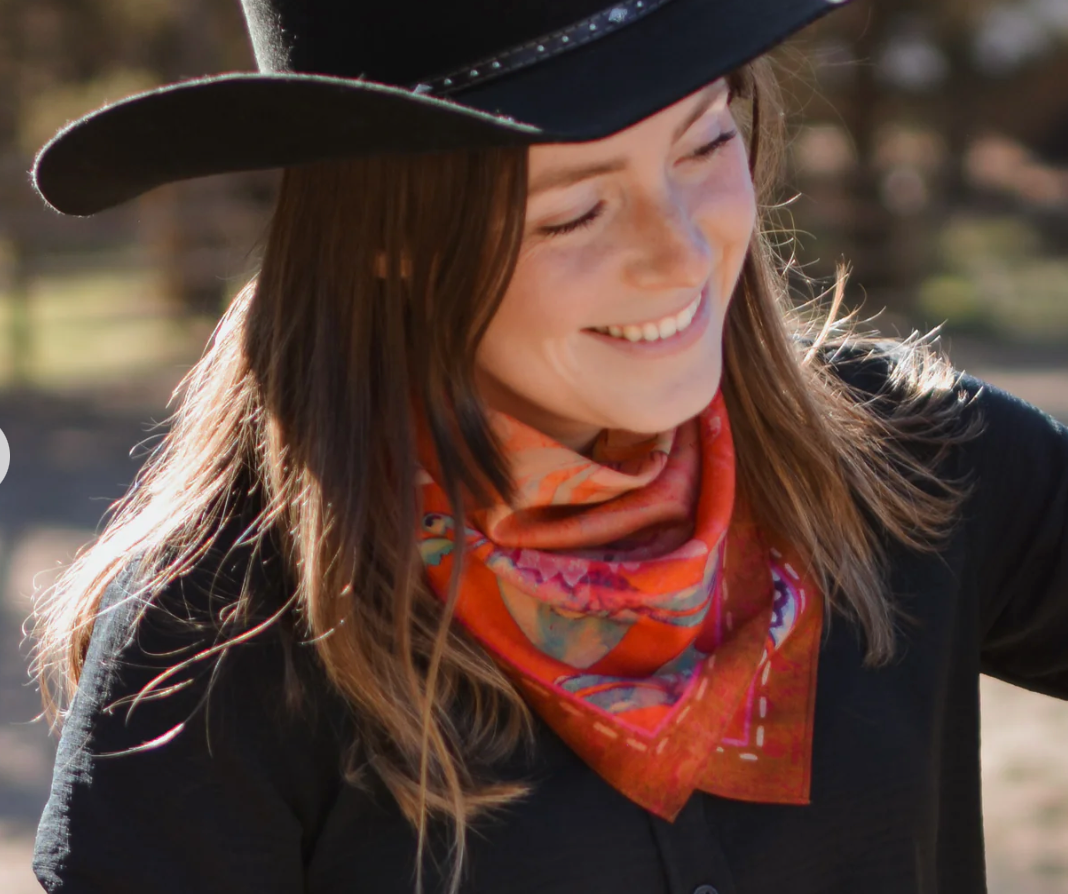 Tirzah Lane Art Tencel and Silk Scarf - Rust Rodeo Red Floral Western Cowgirl - Bob's Outdoor