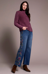 Tribal Womens LS Vintage Washed Cable Mock Sweater