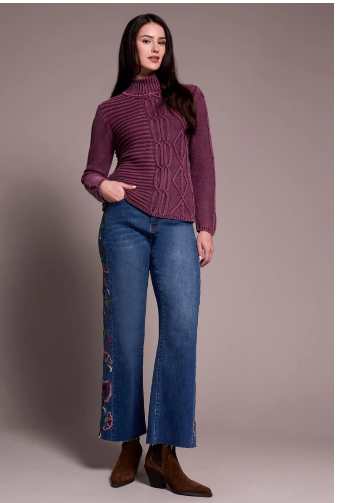 Tribal Womens LS Vintage Washed Cable Mock Sweater - Bob's Outdoor