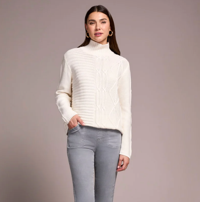 Tribal Womens LS Vintage Washed Cable Mock Sweater - Bob's Outdoor