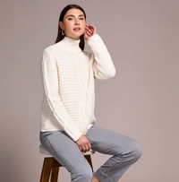 Tribal Womens LS Vintage Washed Cable Mock Sweater