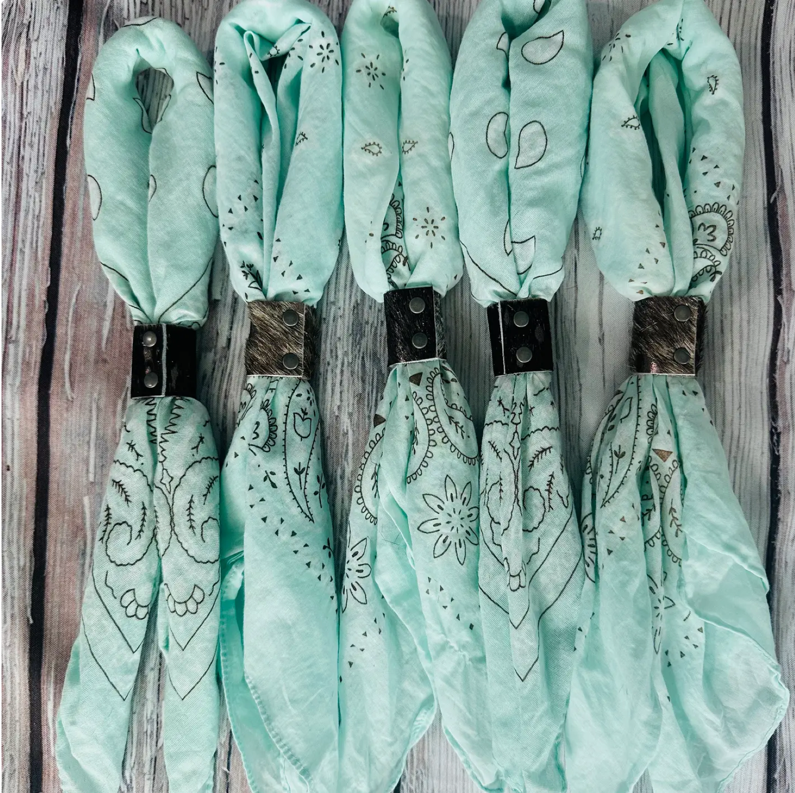 Seafoam Hand Dyed Bandana with Leather Slide