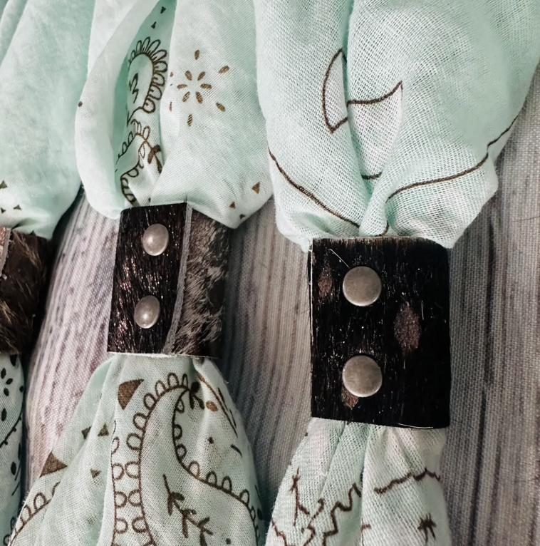 Seafoam Hand Dyed Bandana with Leather Slide