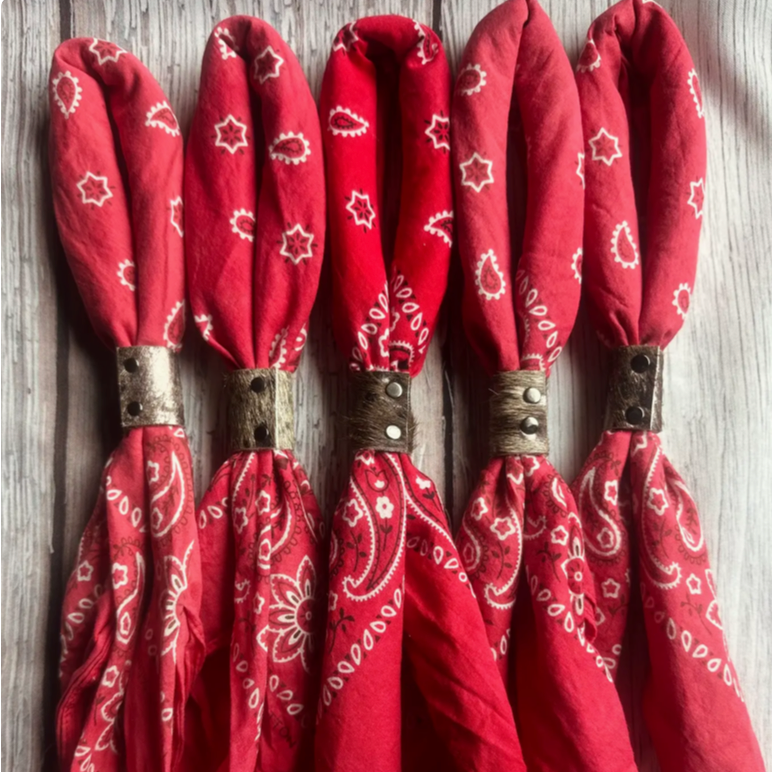 Red Hand Dyed Bandana with Leather Slide