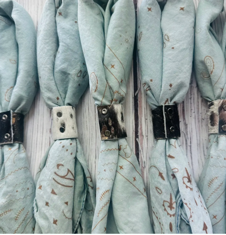 Cowboy Blue Hand Dyed Bandana with Leather Slide