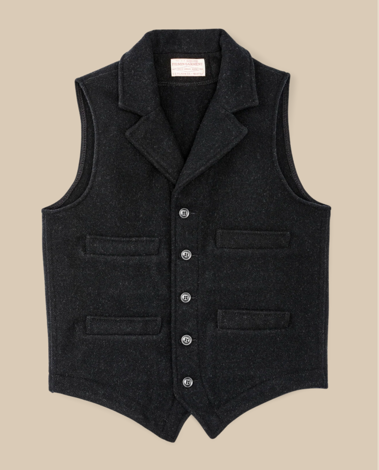Filson Mens Mackinaw Wool Western Vest - Charcoal