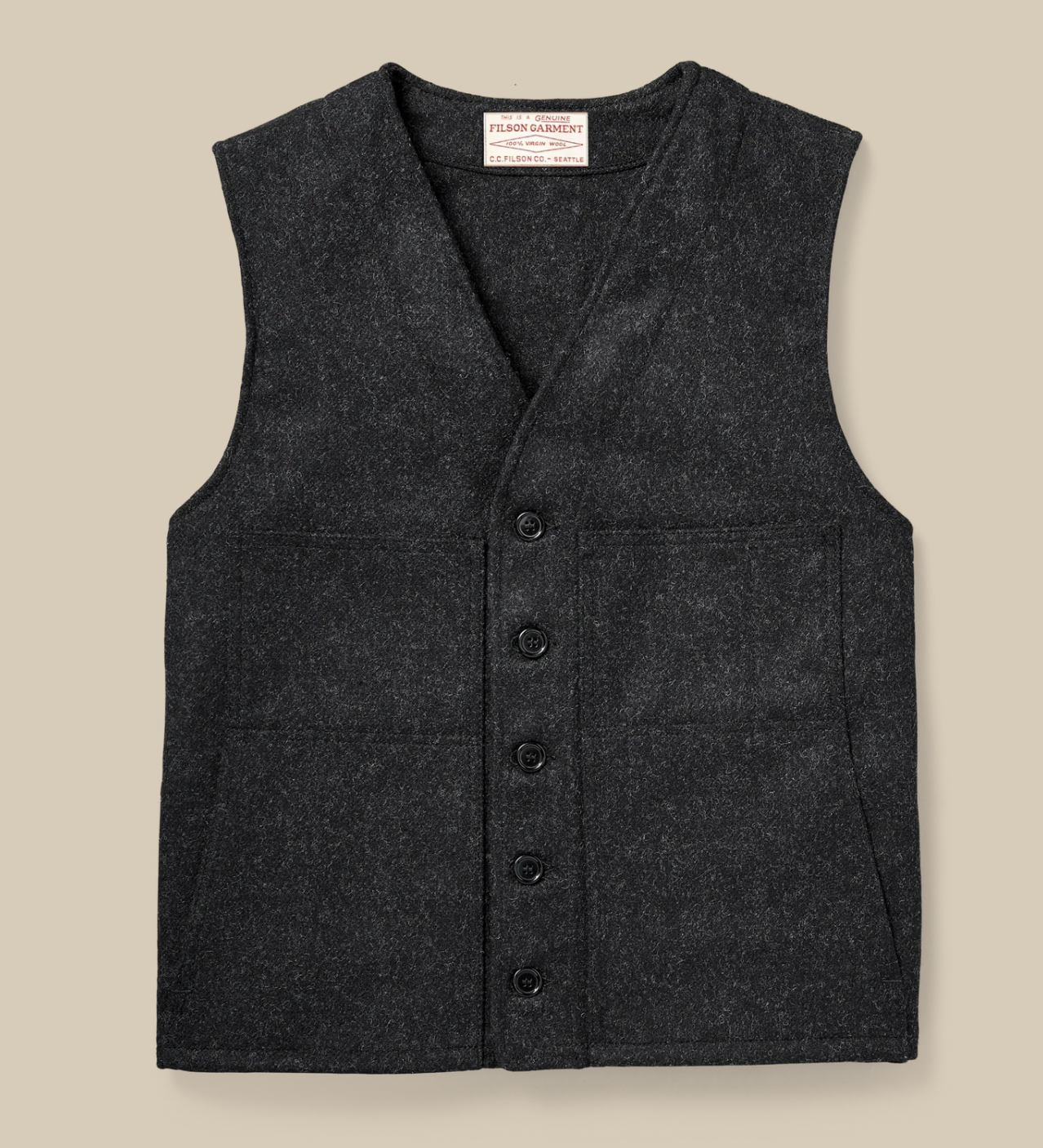 Filson Mens Mackinaw Wool Vest - Charcoal