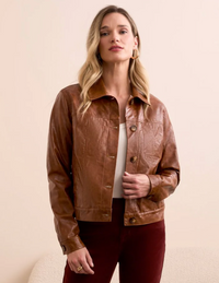 Tribal Womens Faux Leather Button-Front Jacket