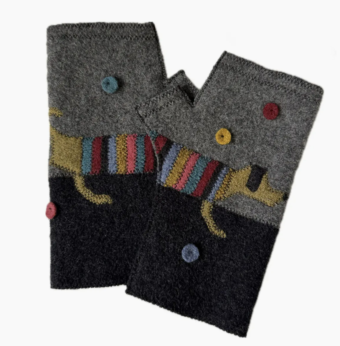 Woolflower Womens Hot Dog Wool Fingerless Gloves
