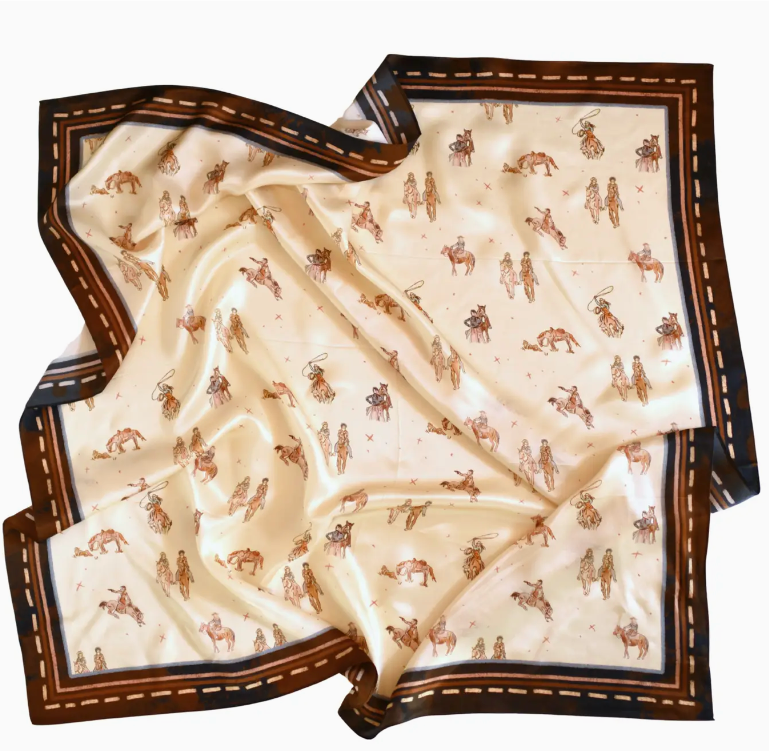 Tirzah Lane Art Mulberry Silk Scarf - Saddle Club Western Cowgirl Wild Rag Scarf - Bob's Outdoor