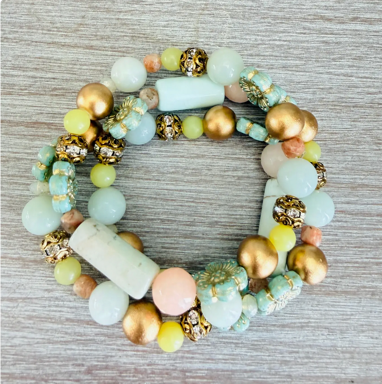Twist Style Spring Pastels Stretch Stones & Crystals Bracelet
