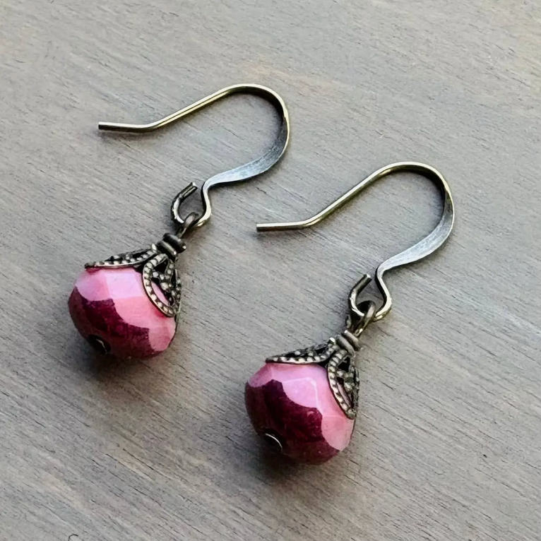 Twist Style Pink Beach Crystal Earrings