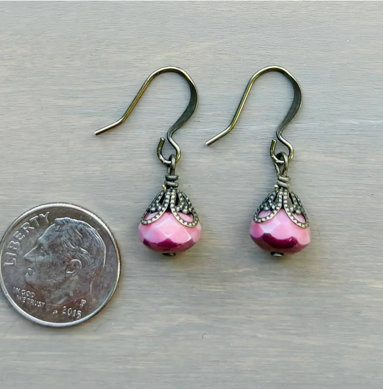 Twist Style Pink Beach Crystal Earrings