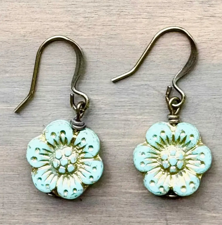 Twist Style Mint Wild Rose Earrings