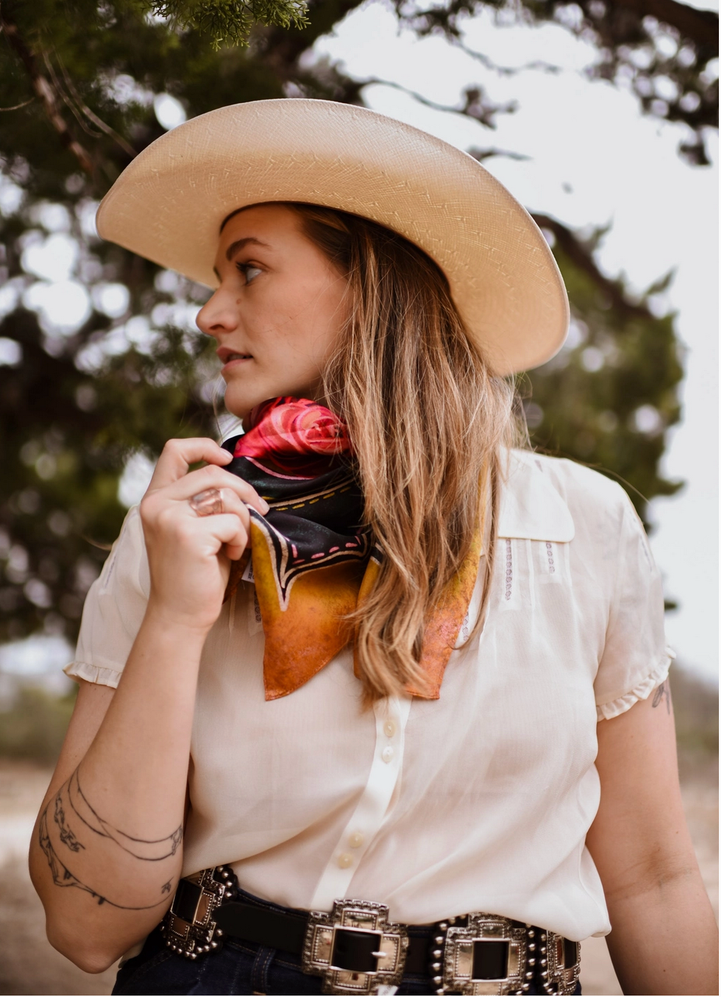 Tirzah Lane Art Tencel and Silk Scarf - Rodeo Rose in Midnight