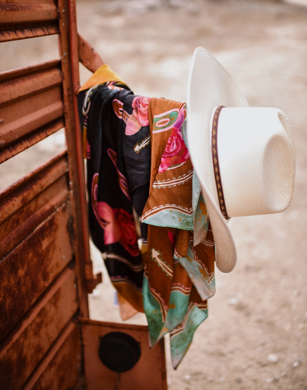 Tirzah Lane Art Tencel and Silk Scarf - Rodeo Rose in Midnight